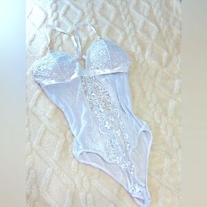White Floral Lace Lingerie Bodysuit